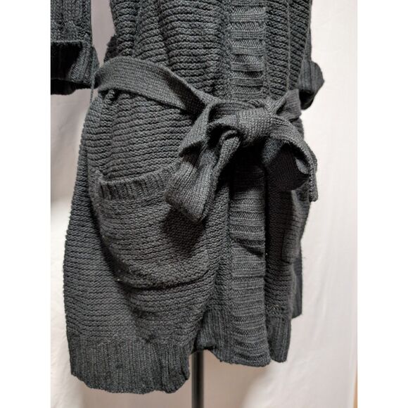 Merona Women's Black Belted Knit Sweater Button‎ Up Cardigan Pockets Size XL - Picture 5 of 12